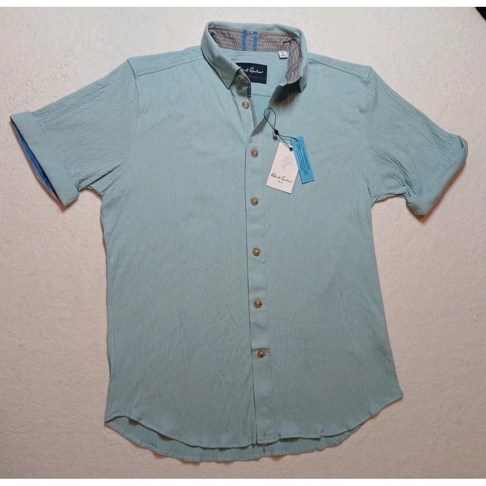 Robert Graham Shirt Mens L NWT Hammond Light Blue Textured Knit Tailored Fit